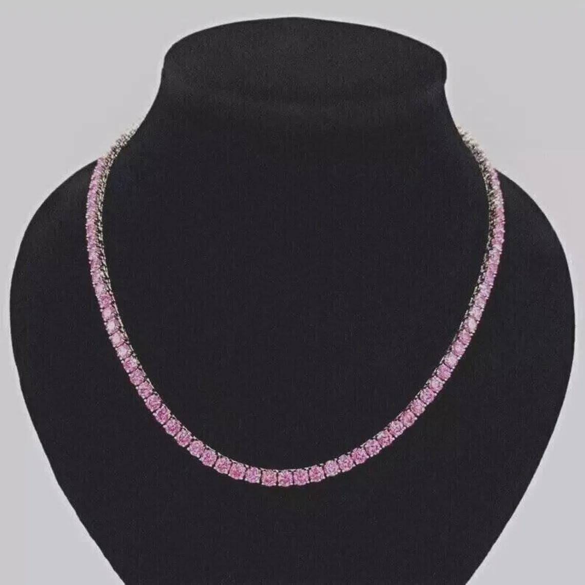18Ct Pink Sapphire Tennis Necklace