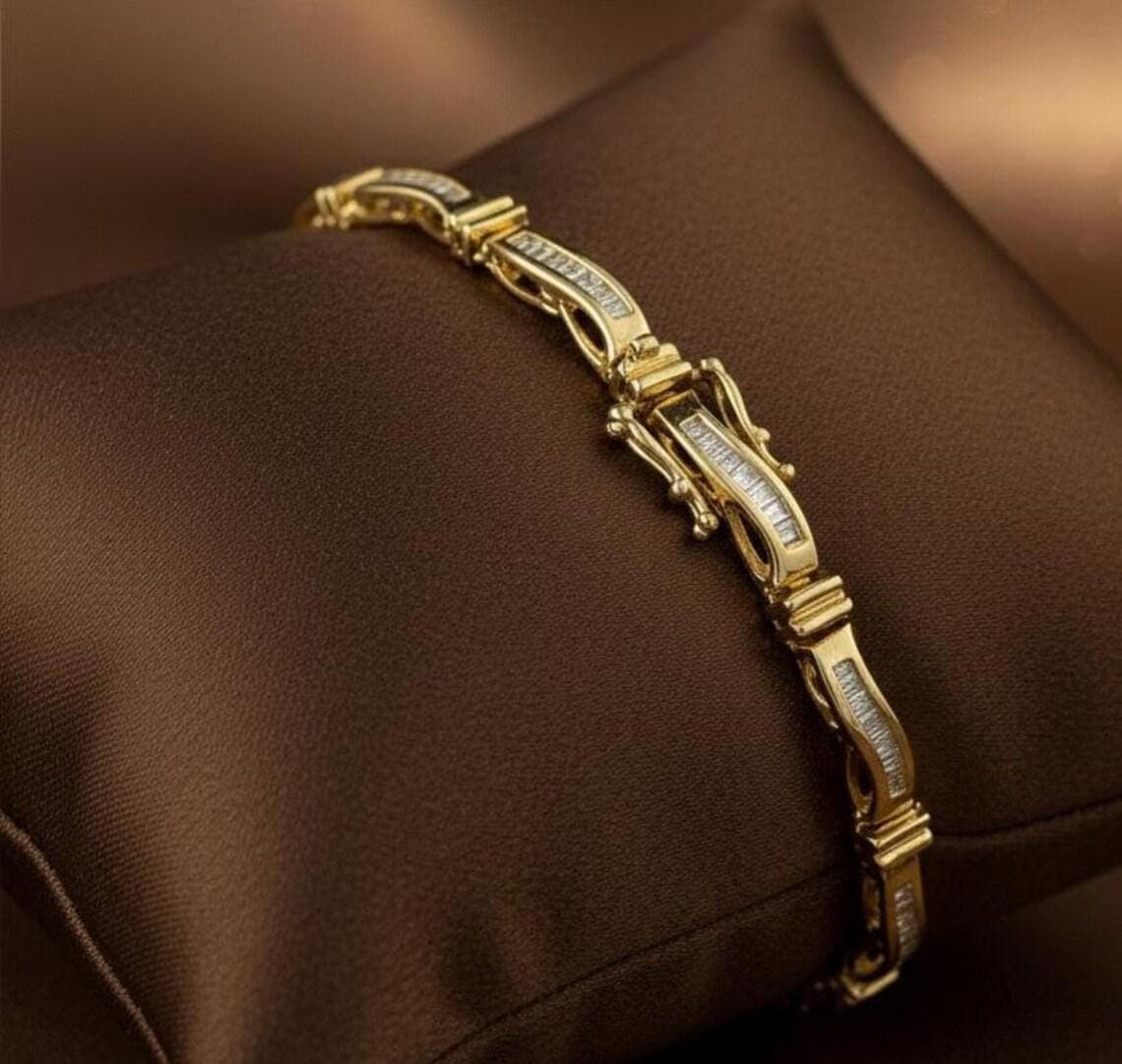 Gold Wavy Baguette Diamond Tennis Bracelet — View 2