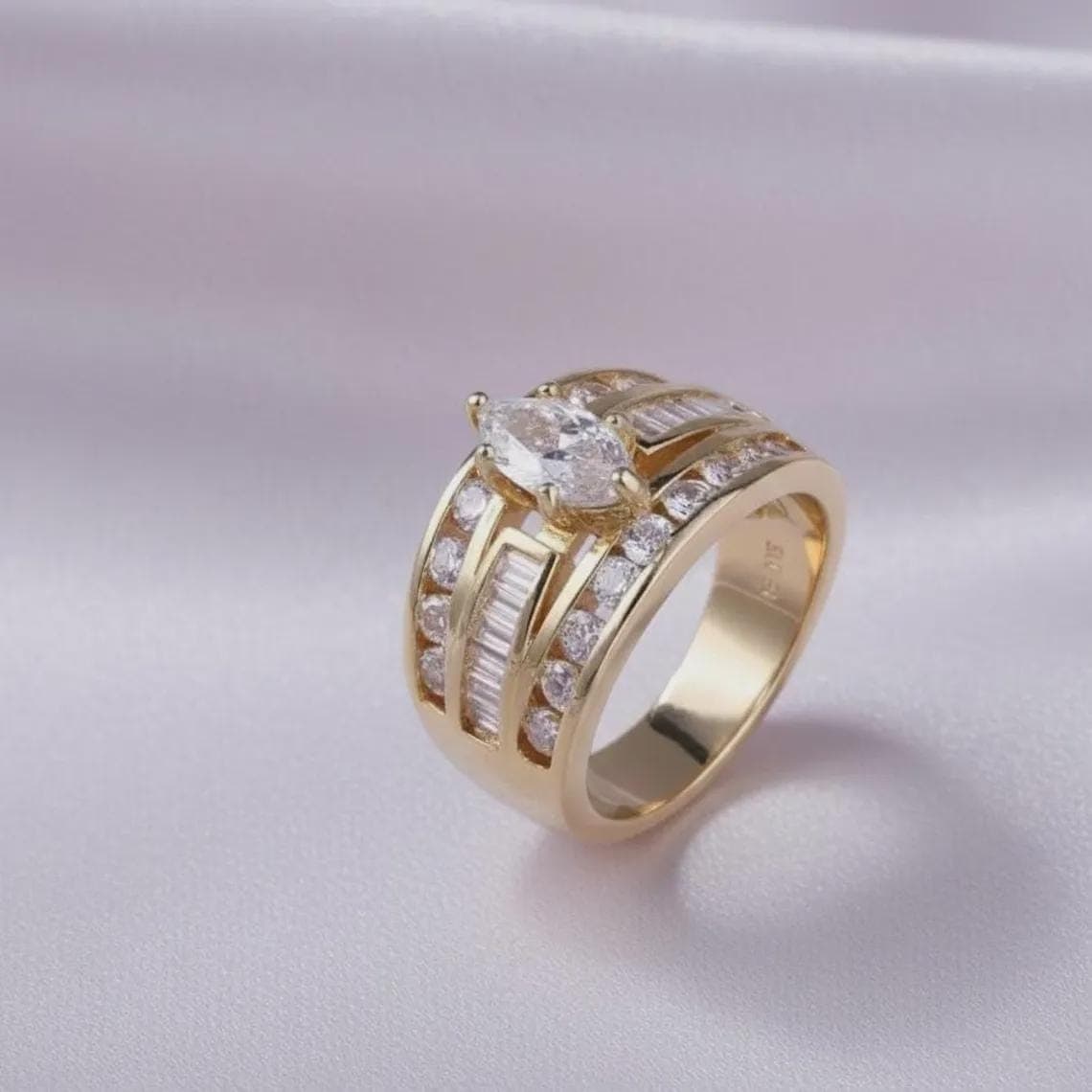 Marquise Diamond/Moissanite Unisex Statement Ring 14K Gold Plated — View 3