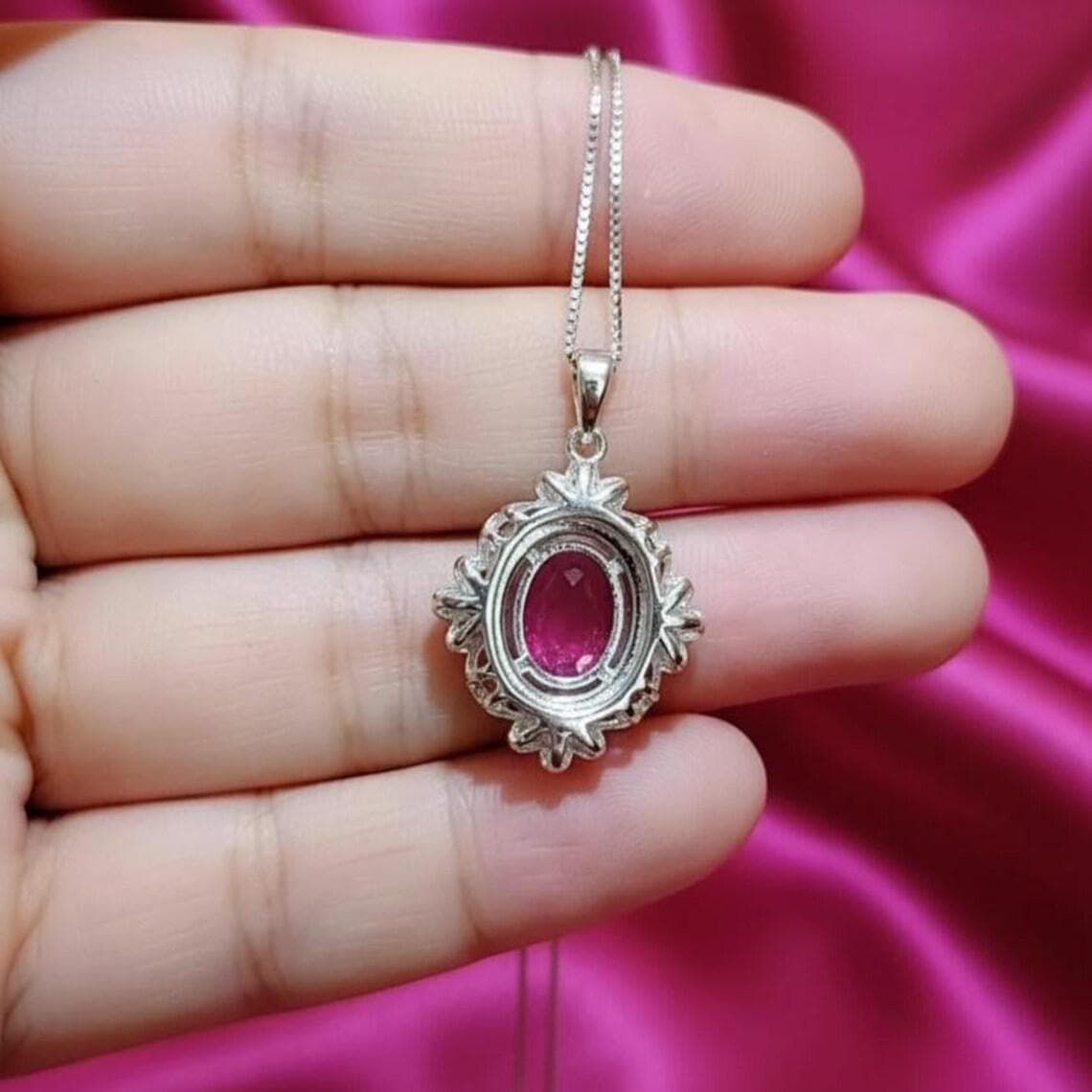 Vintage Pink Sapphire Pendant Necklace — View 5