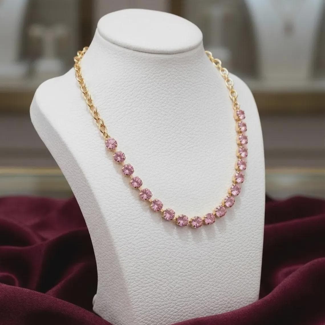 Rosé Blossom Round Cut Pink Sapphire Tennis Necklace — View 3