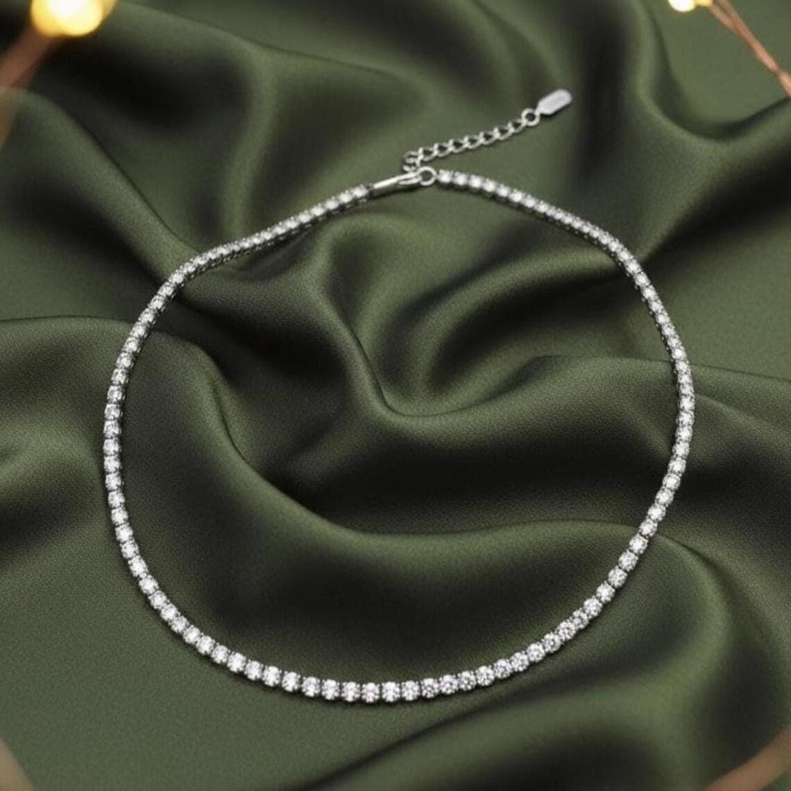 Sterling Silver Tennis Necklace — View 3