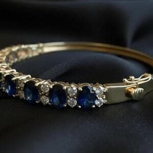 14K Gold Plated Blue Sapphire Tennis Bangle — View 4