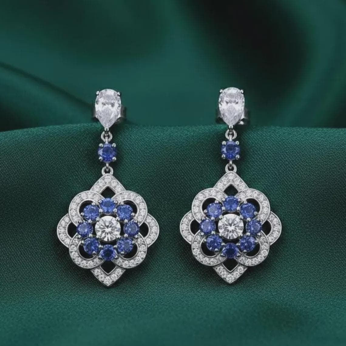 Pear Cut Blue Sapphire Drop Earrings