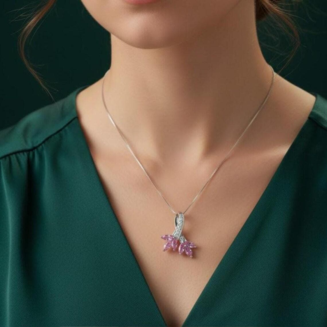 Marquise Pink Sapphire Diamond Pendant Necklace — View 2