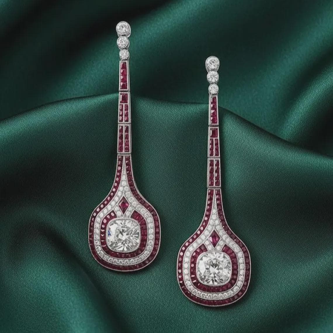 Art Deco Ruby Diamond Earrings — View 3