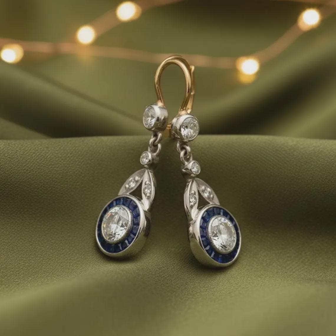 Art Deco Sapphire Diamond Drop Earrings — View 3