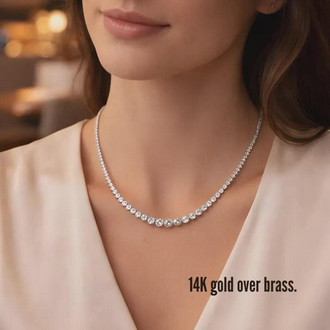 Dainty Pear Cut Diamond Tennis Necklace — View 3