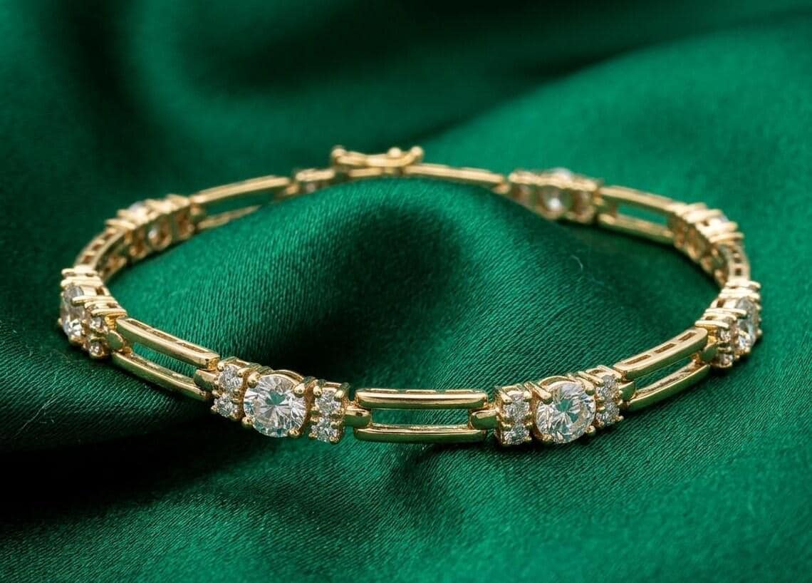 Bar Link Diamond/Moissanite Tennis Bracelet 14K Yellow Gold