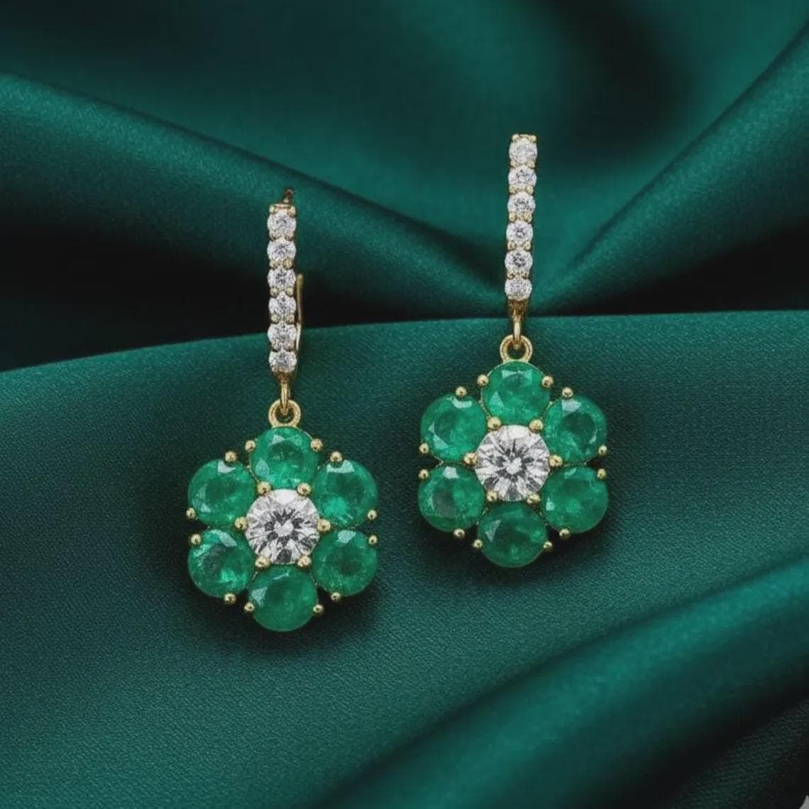 Emerald Floral Cluster Drop Earrings