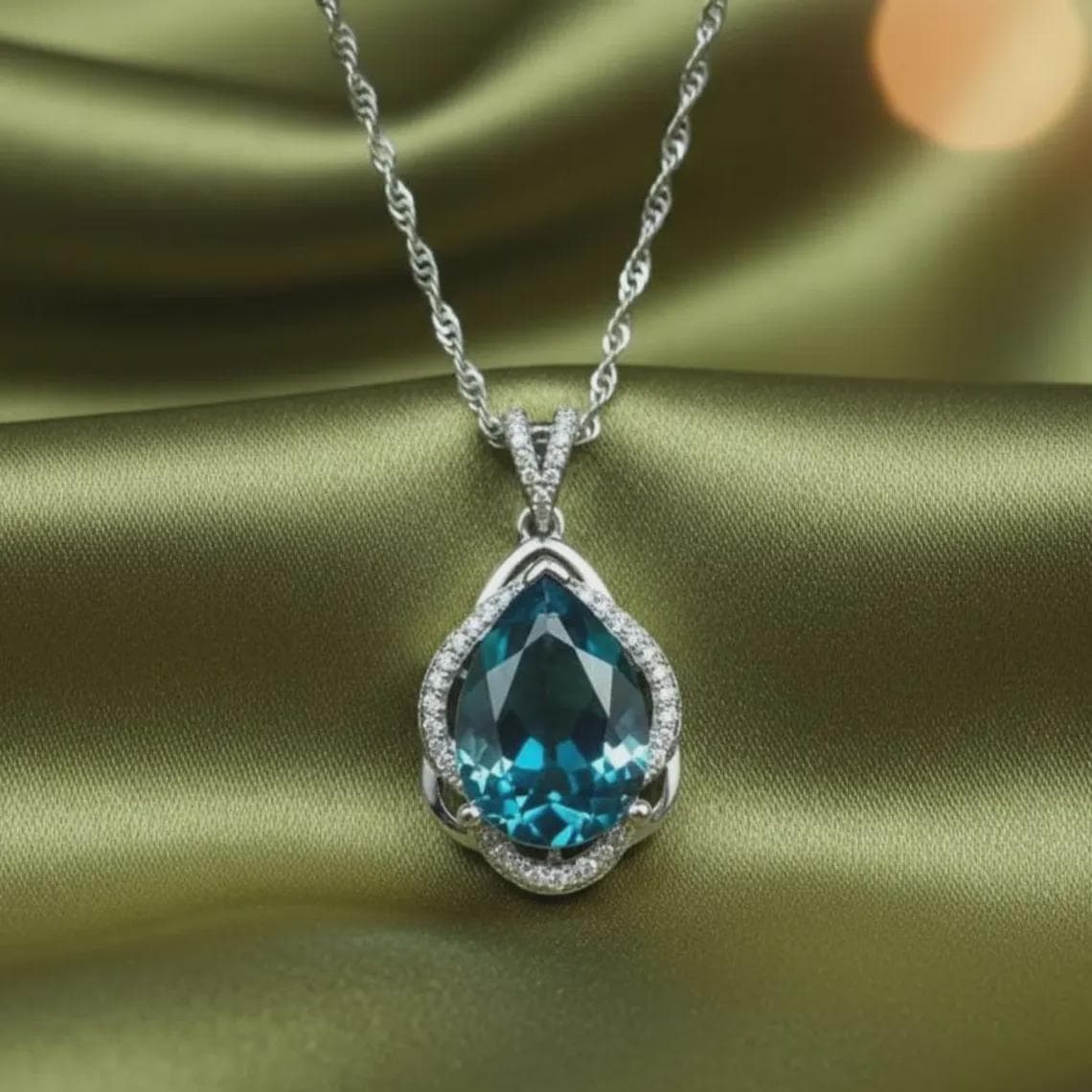 Blue Topaz Teardrop Pendant Necklace
