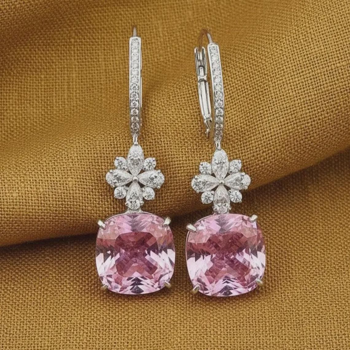 Victorian Style Cushion Cut Pink Sapphire Dangles — View 2