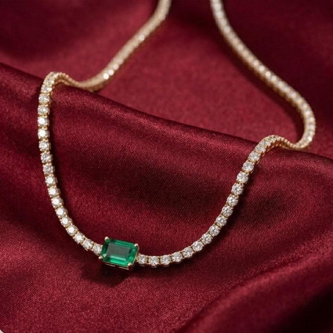 Emerald Solitaire Tennis Necklace — View 5