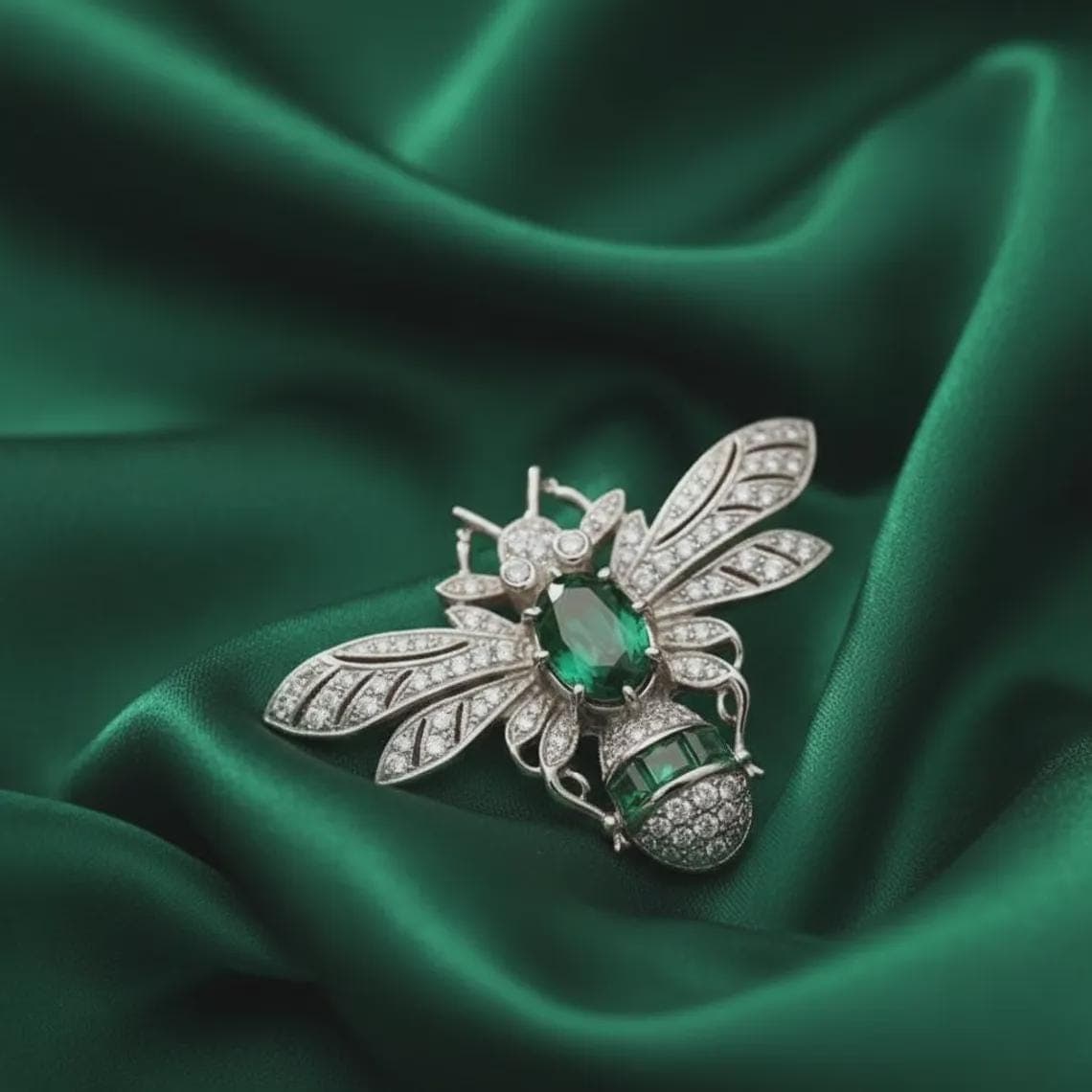 Emerald Moissanite Bee Brooch — View 4