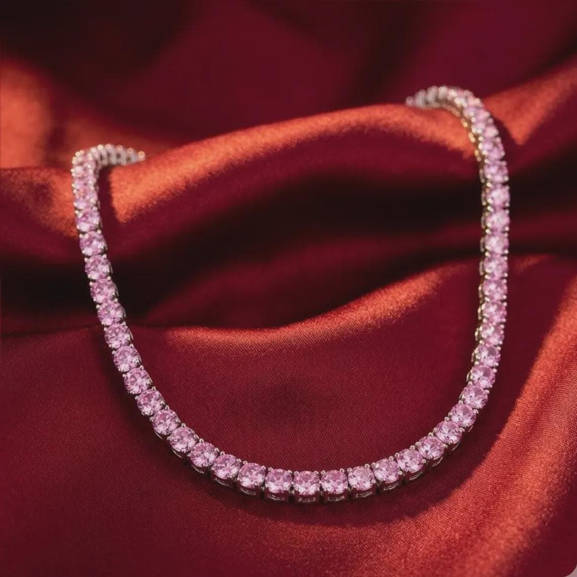 18Ct Pink Sapphire Tennis Necklace — View 4