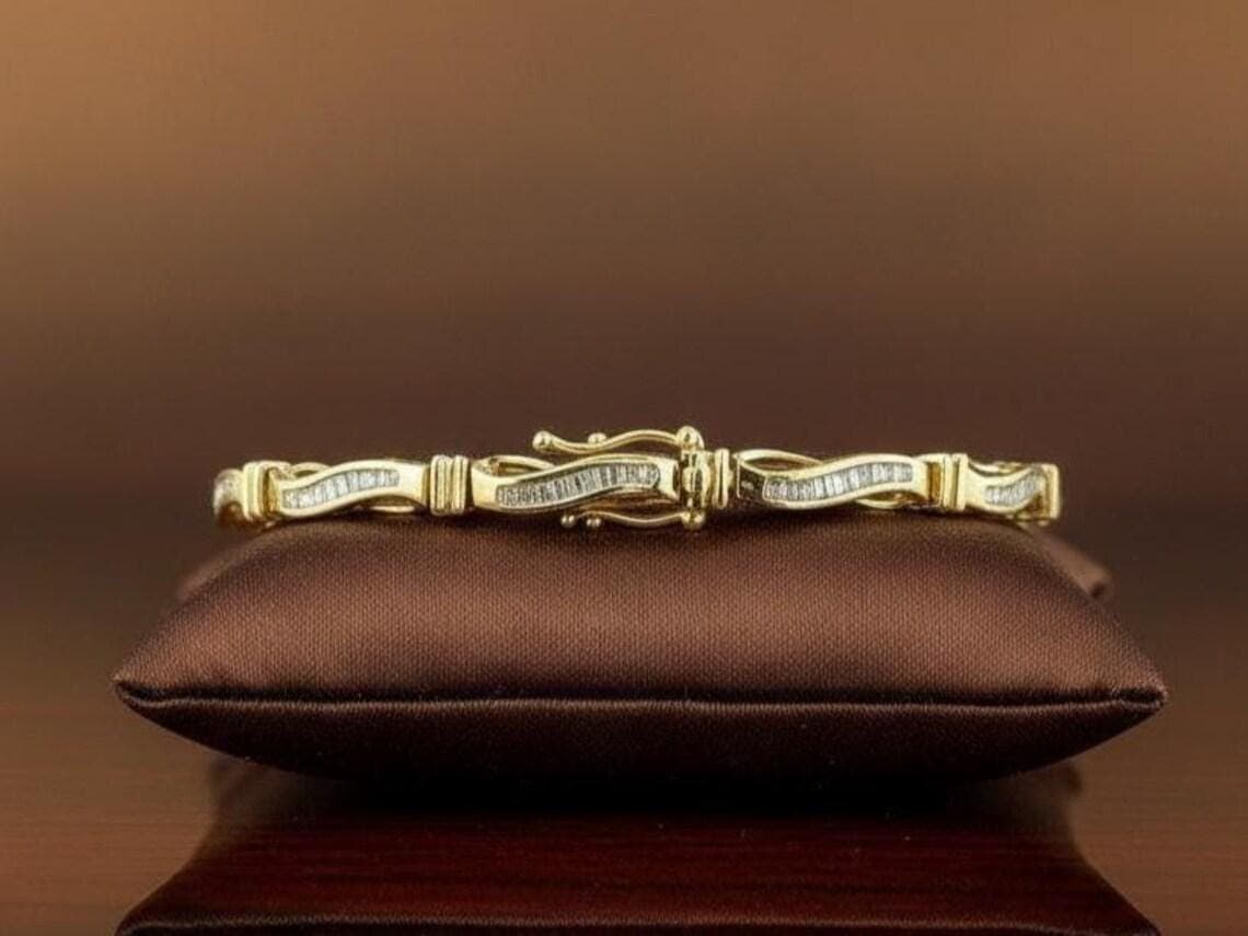 Gold Wavy Baguette Diamond Tennis Bracelet — View 4