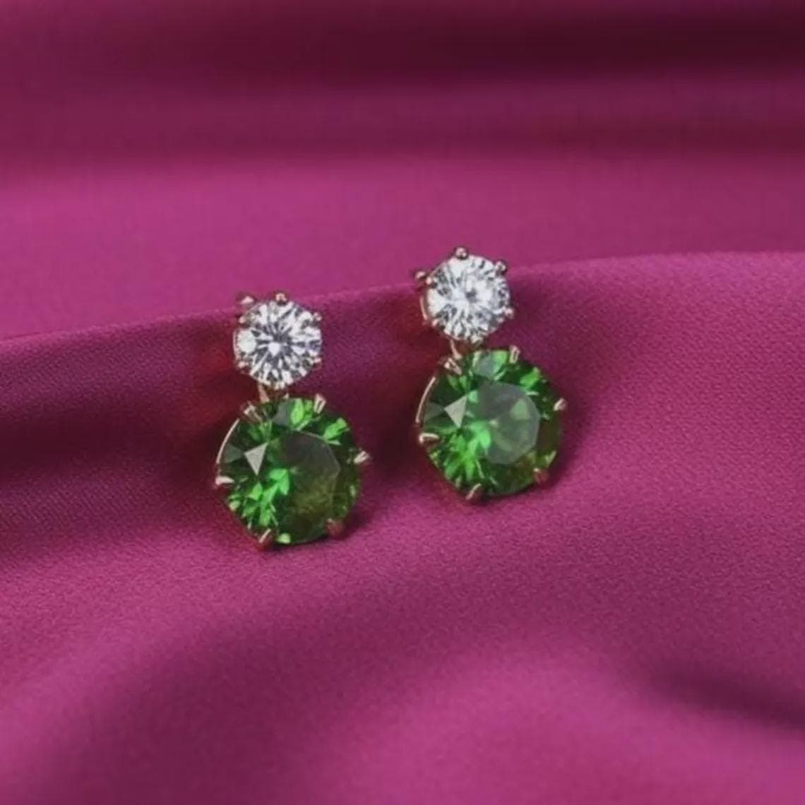 Round Cut Green Emerald Drop Earrings