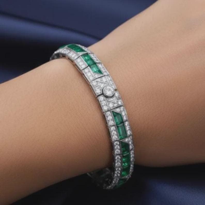 Luxury Emerald and Diamond Bracelet on Wrist Elegant