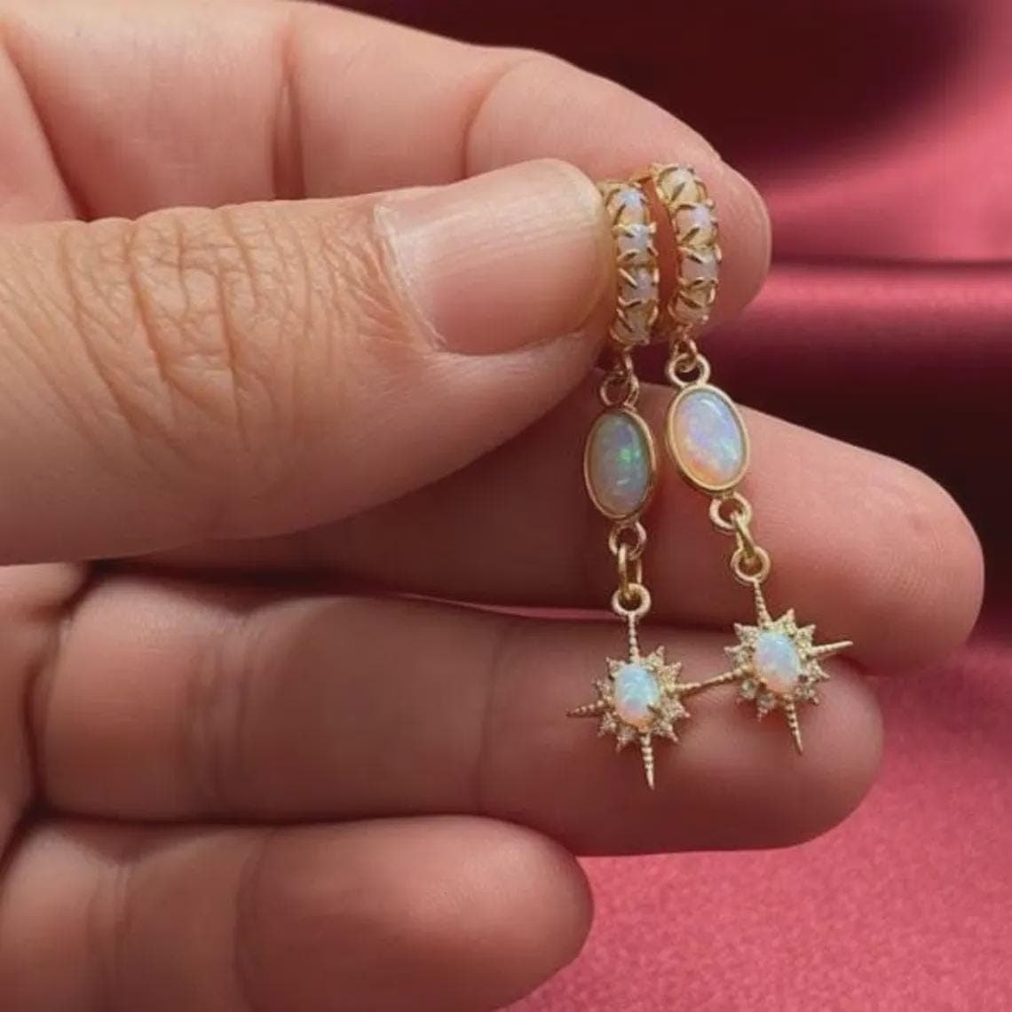 Opal Star Drop Earrings — View 8