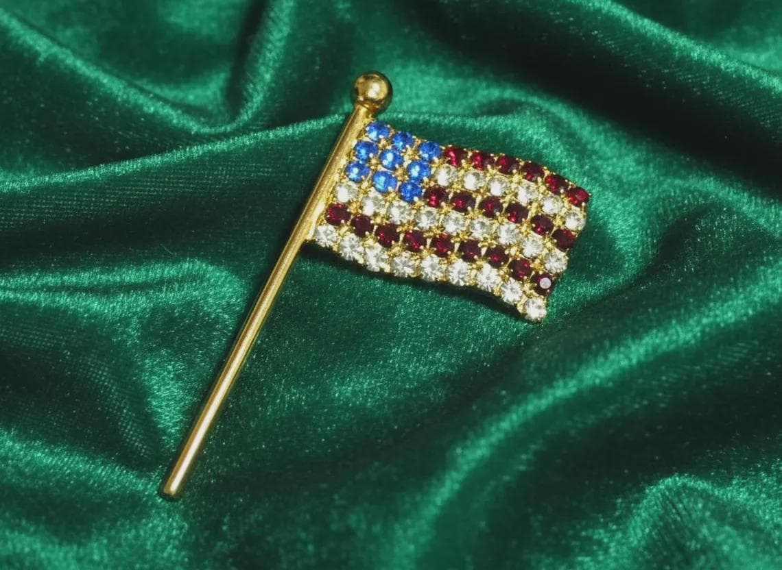 Sapphire Diamond American USA Flag Pin Brooch — View 2