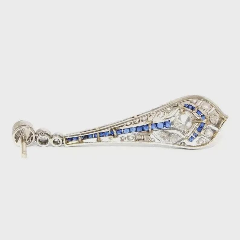 3.00CT Art Deco Blue Sapphire Diamond Drop Earrings — View 4