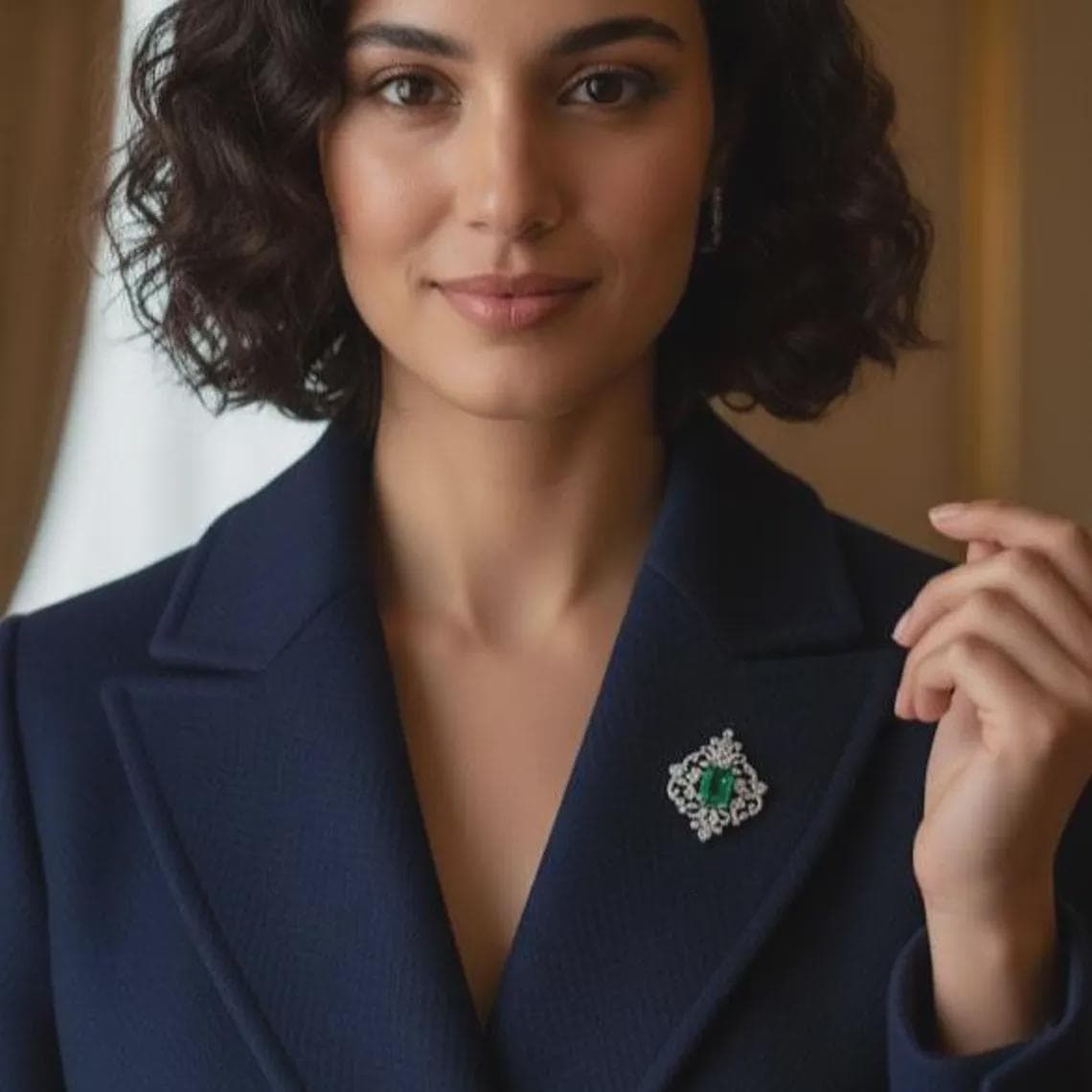 Emerald Diamond Brooch — View 2