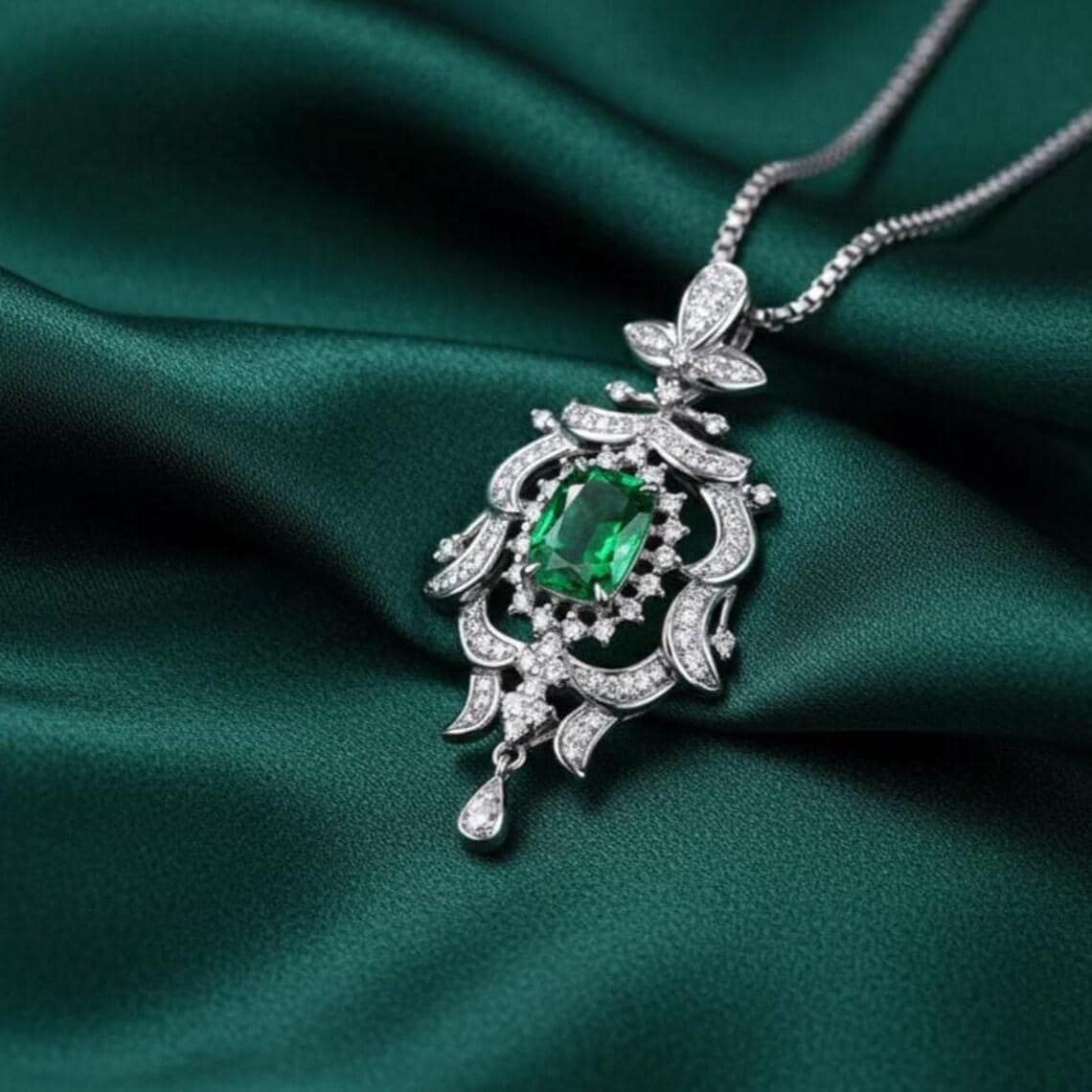 Oval Emerald Halo Pendant — View 2
