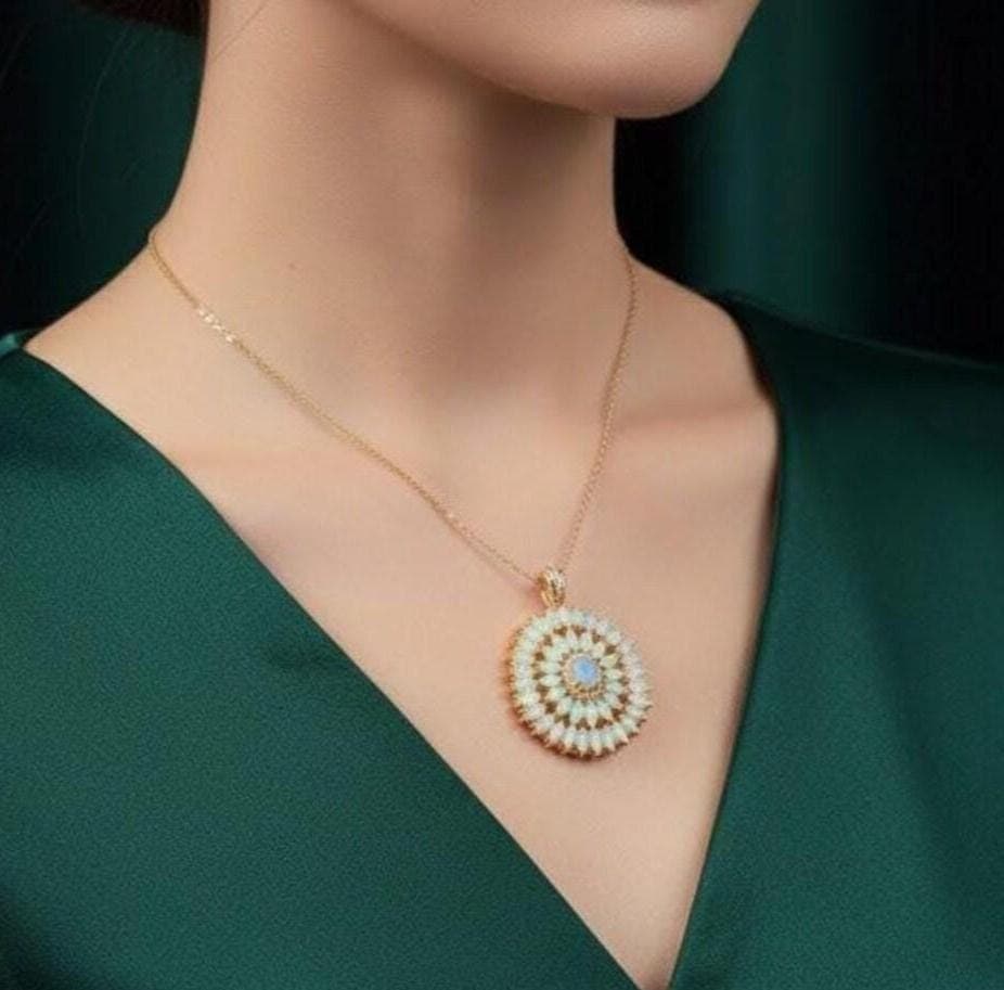Marquise Opal Sunburst Pendant Necklace — View 4