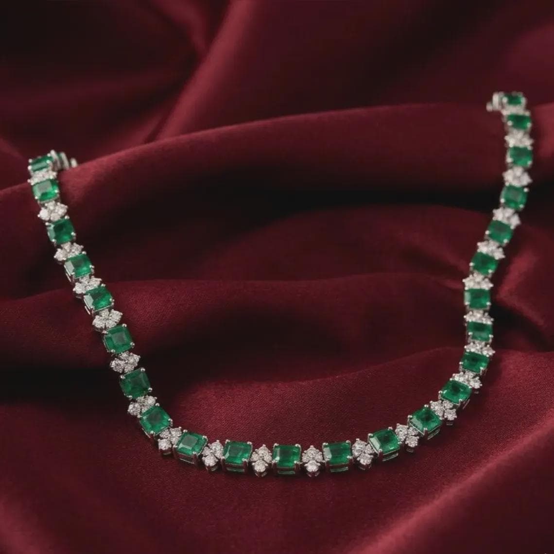 Emerald Diamond Tennis Necklace — View 5