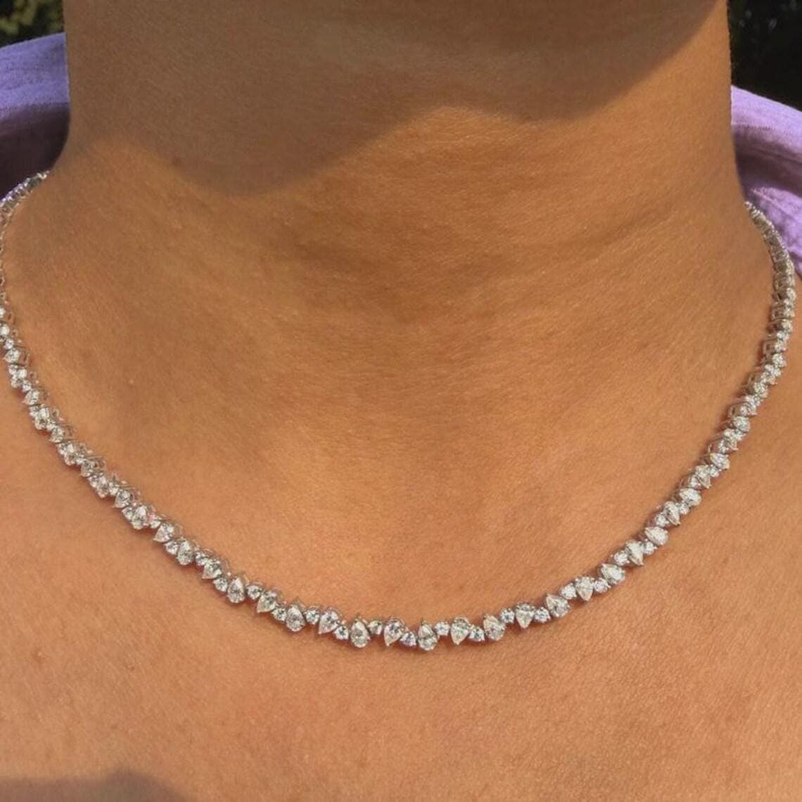 Dainty Pear Cut Diamond Tennis Necklace