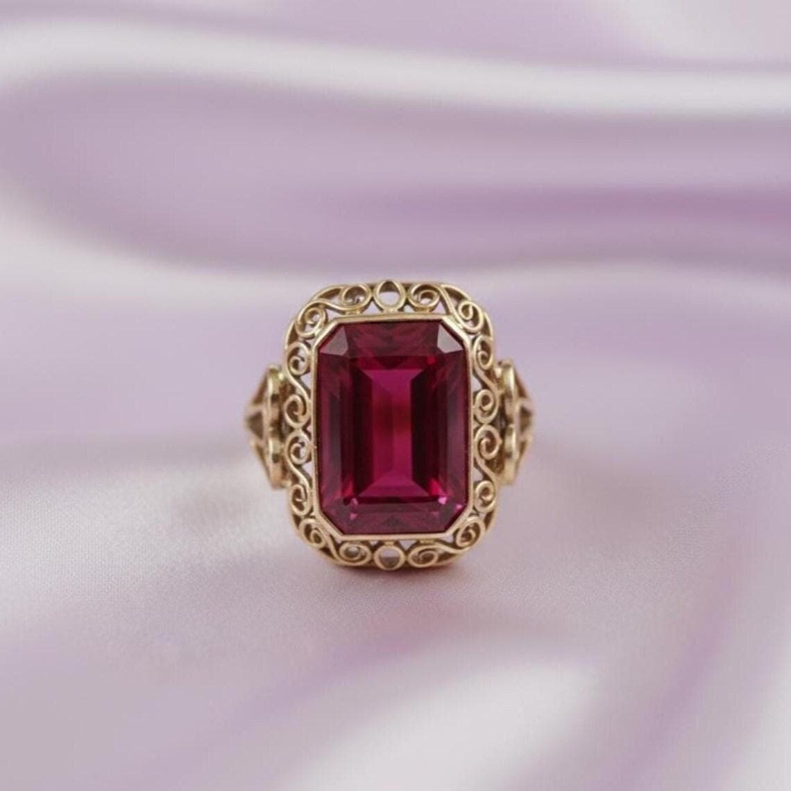 14K Gold Plated Victorian Bold Red Ruby Solitaire — View 3