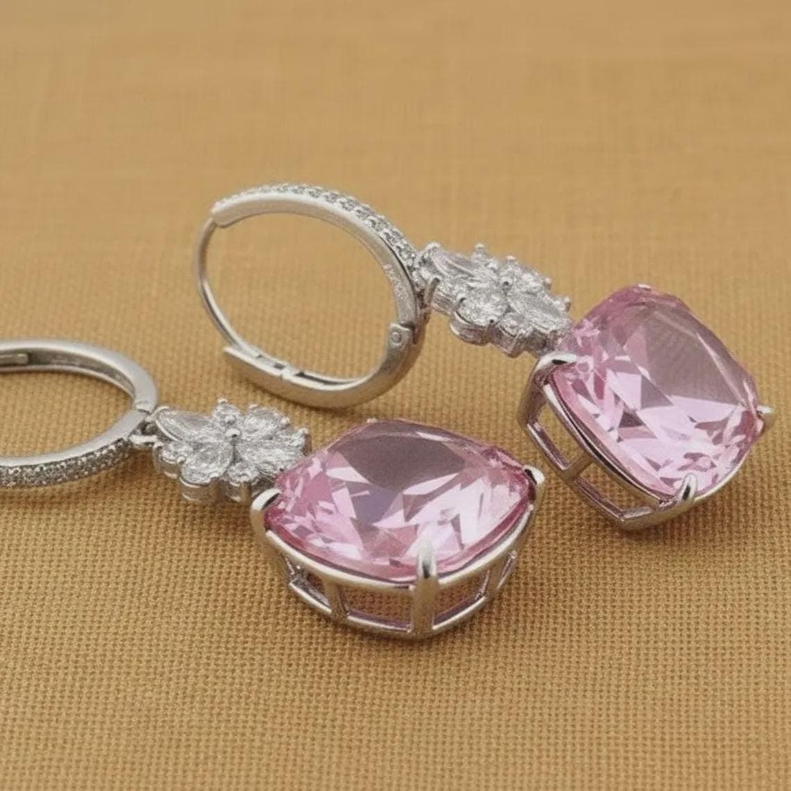 Victorian Style Cushion Cut Pink Sapphire Dangles — View 4