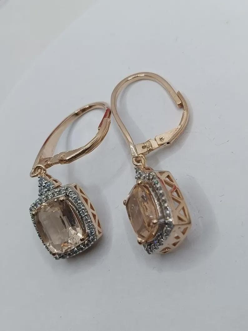 Rose Gold Morganite Halo Drop Earrings