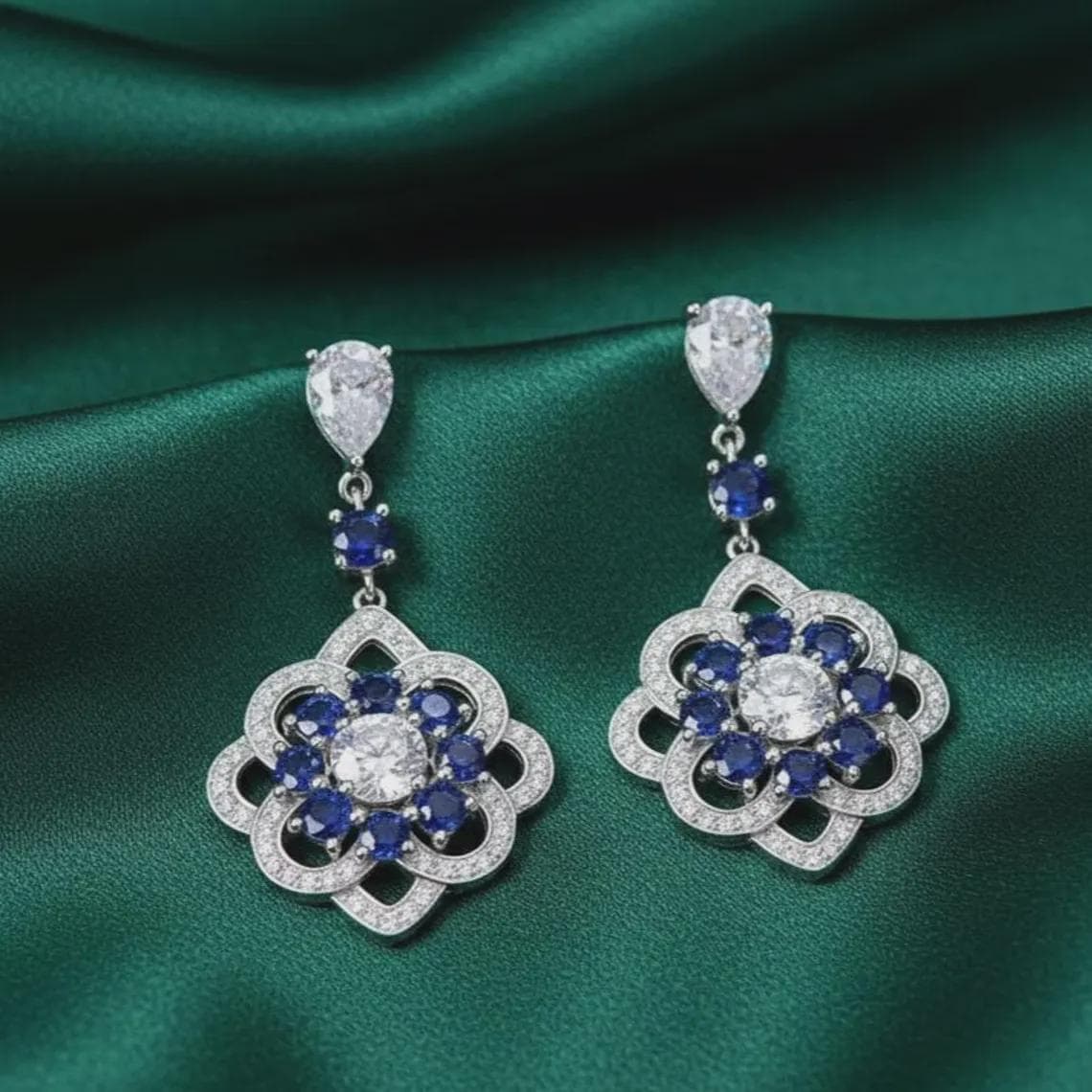 Pear Cut Blue Sapphire Drop Earrings — View 6