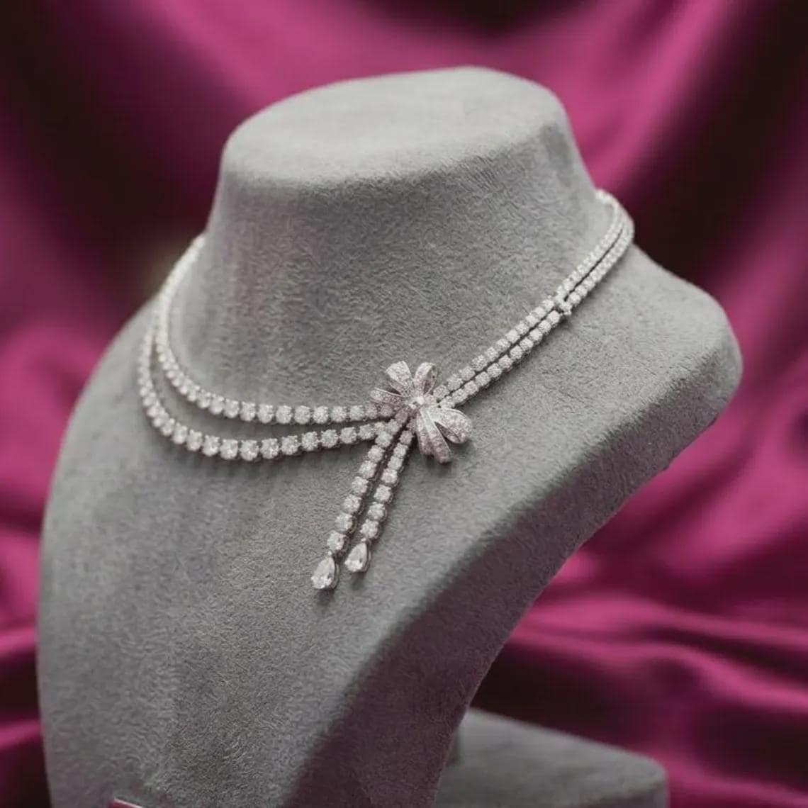 Sterling Silver Bow Tennis Necklace — View 5