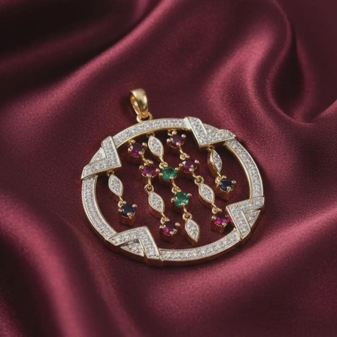 Luxury Precious Stone Cluster Pendant 14K Gold Plated — View 3