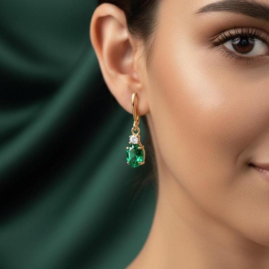 Oval Emerald Drop Earrings — View 4
