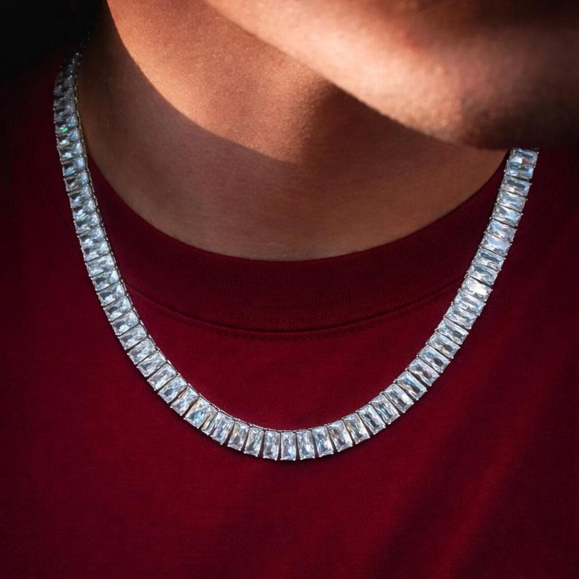 17CT Baguette cz stone Diamond Men's Tennis Necklace