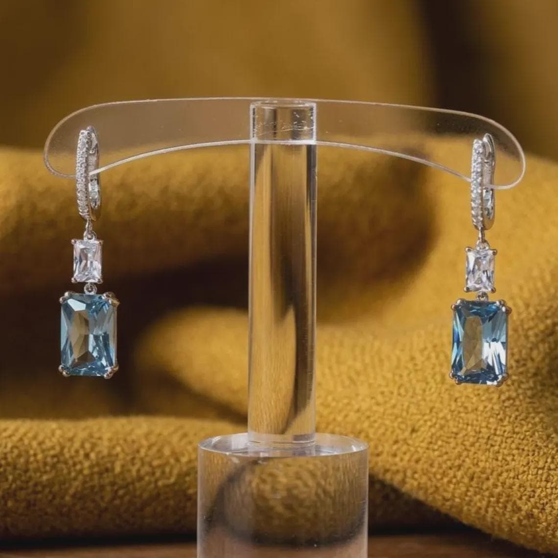 Women's Aquamarine Drop Earrings — View 5