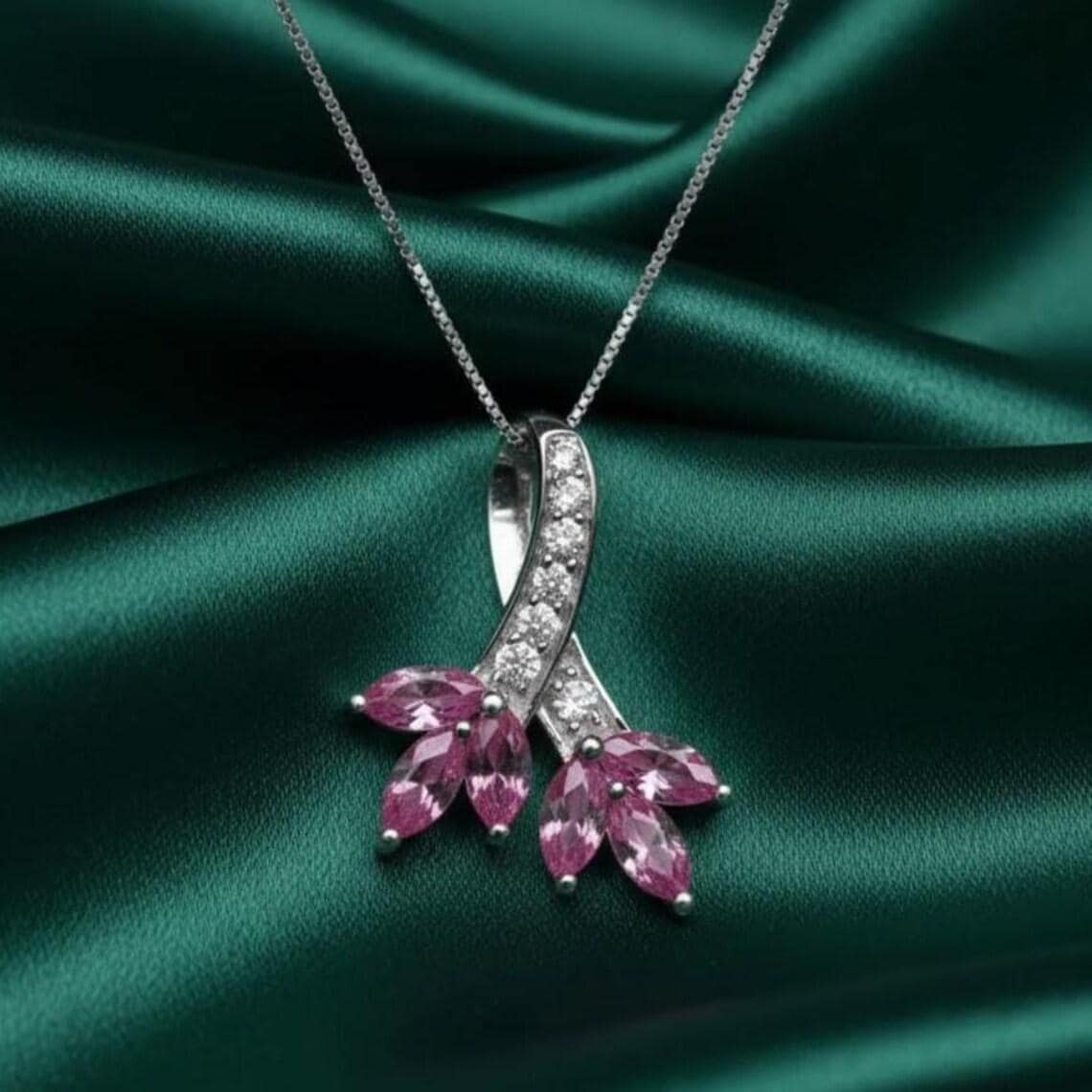 Marquise Pink Sapphire Diamond Pendant Necklace