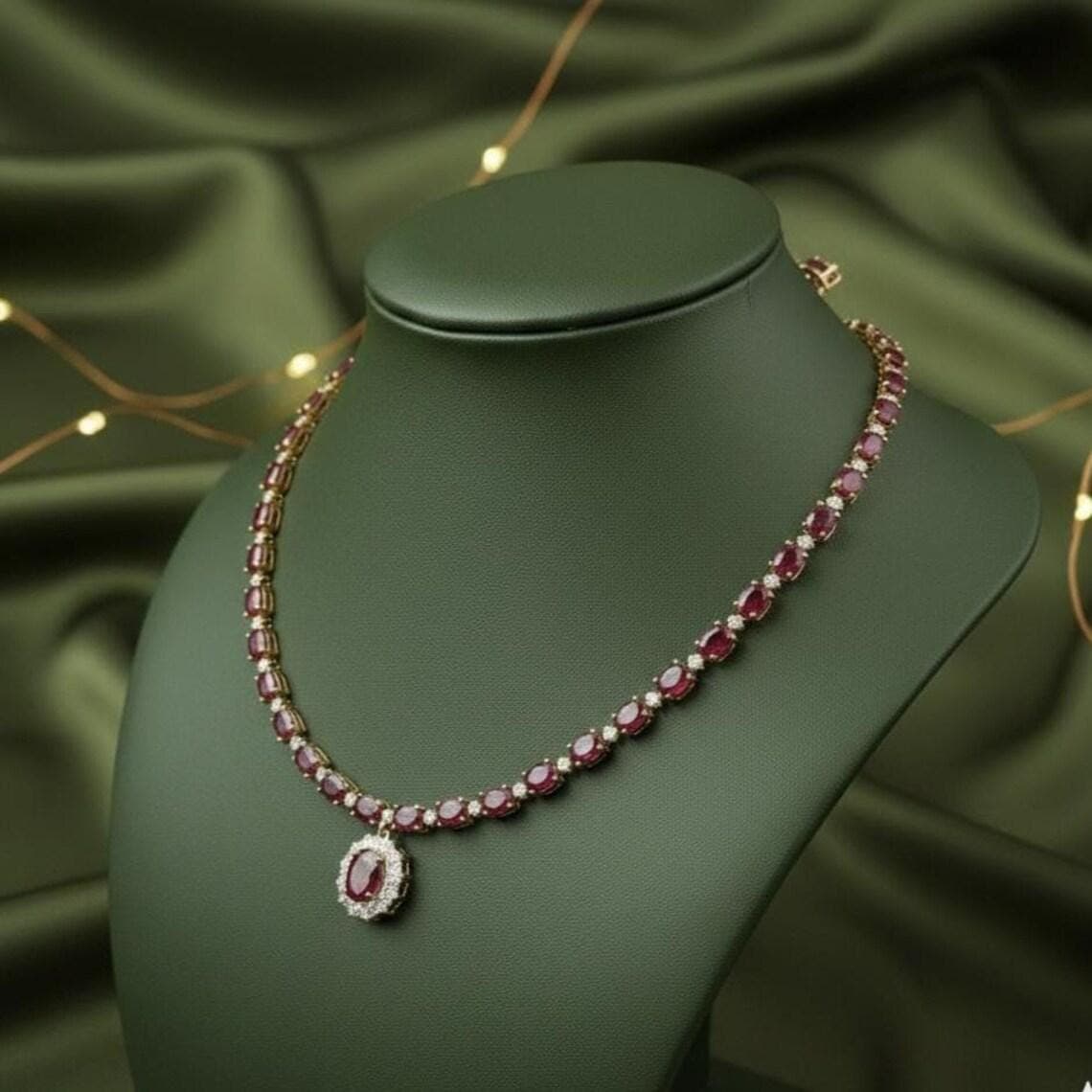 14K Gold Plated Ruby Diamond Pendant Necklace — View 4