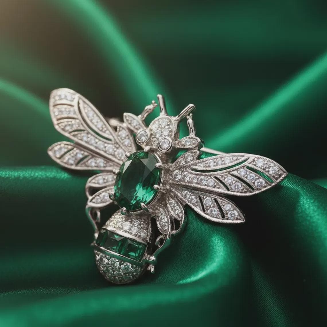 Emerald Moissanite Bee Brooch — View 3