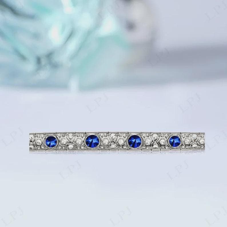 Vintage Style Blue Sapphire and Diamond Bracelet Elegant — View 4