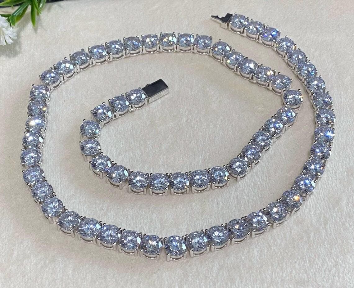Vintage Sterling Silver White diamond Tennis Necklace women's — View 2