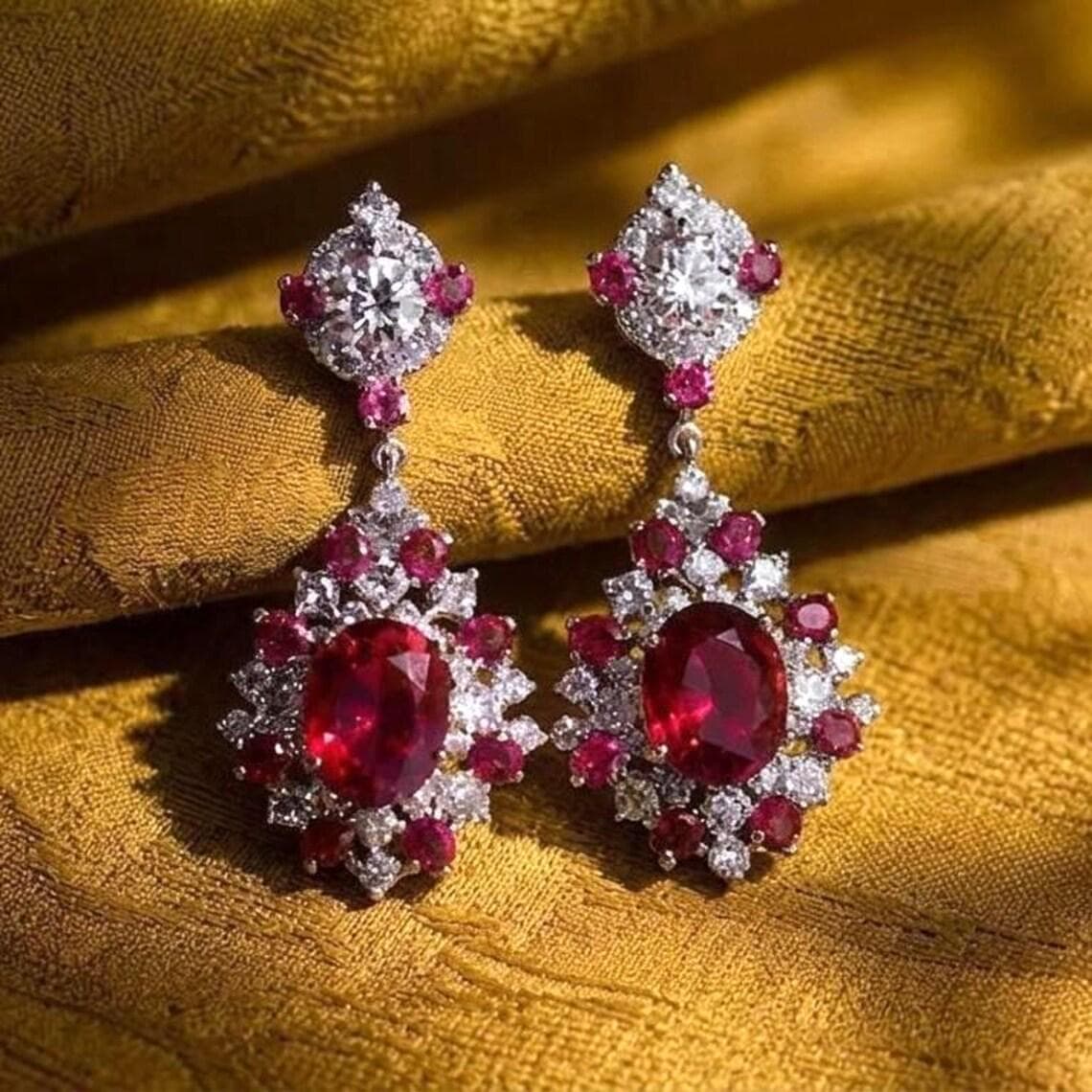 Vintage Oval Ruby Drop Earrings for Women's — View 3