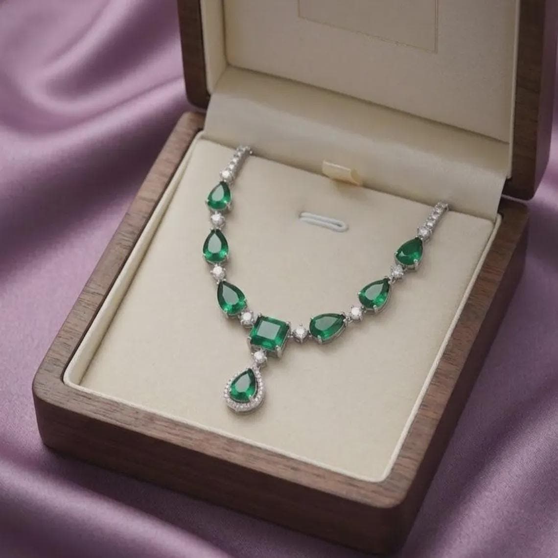 Eternal Elegance Emerald & Diamond Statement Necklace 14K — View 4