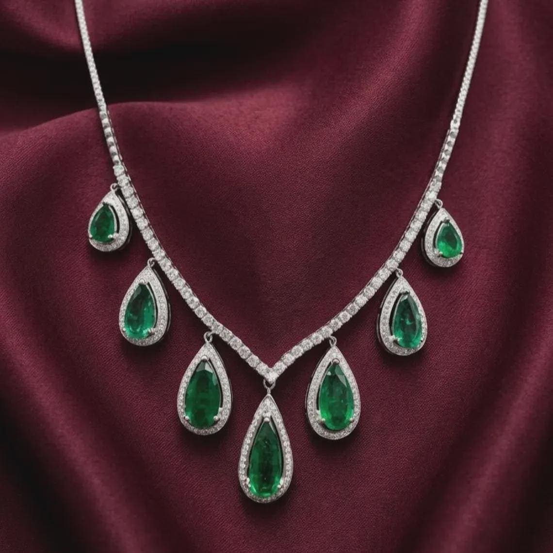 Empress Green Emerald V-Necklace 14K Gold Plated Wedding — View 2