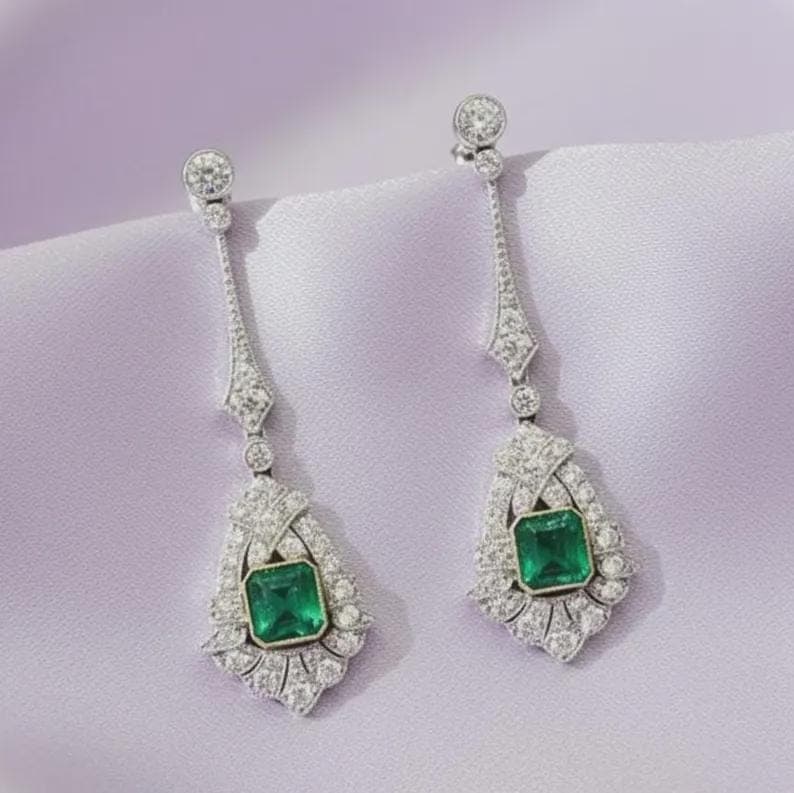 Emerald Diamond Drop Earrings — View 6