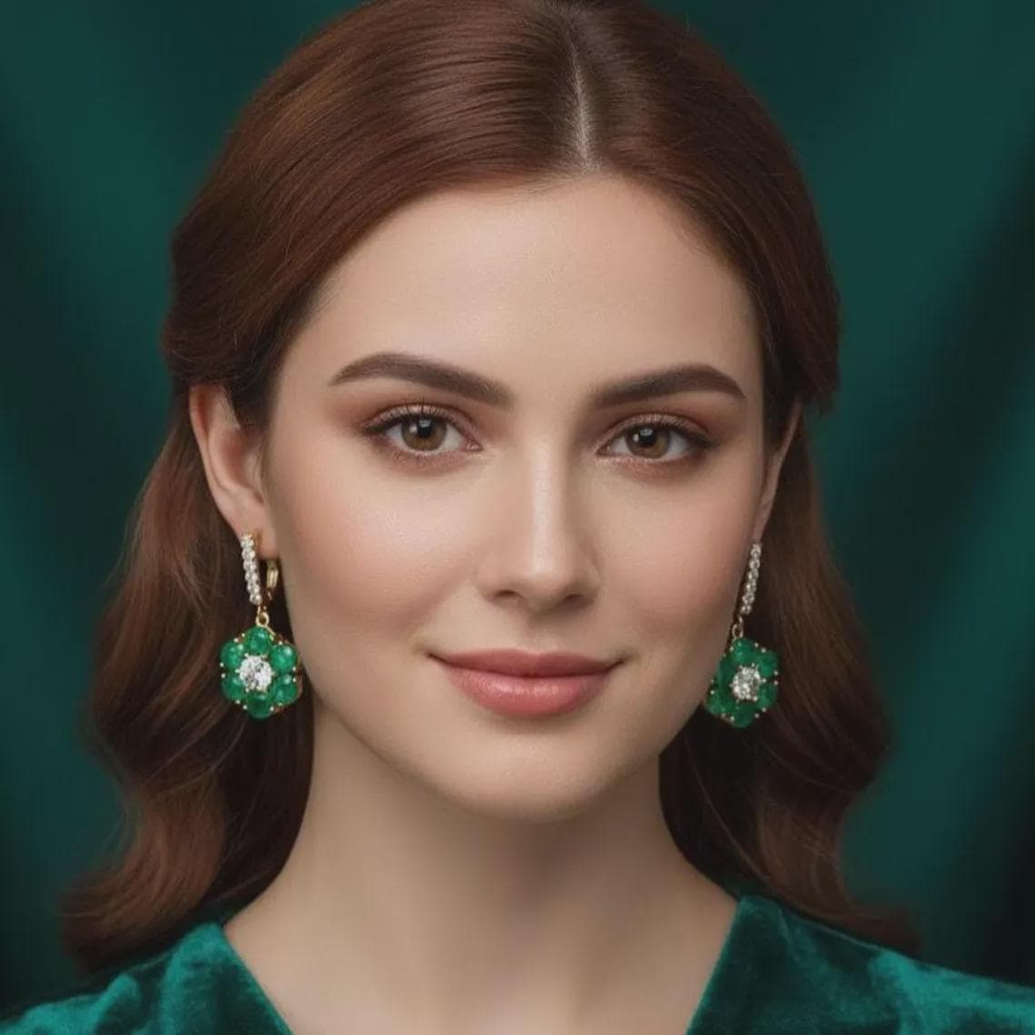 Emerald Floral Cluster Drop Earrings — View 3