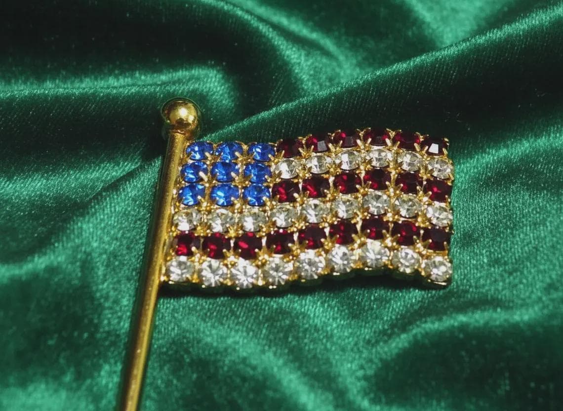 Sapphire Diamond American USA Flag Pin Brooch — View 4